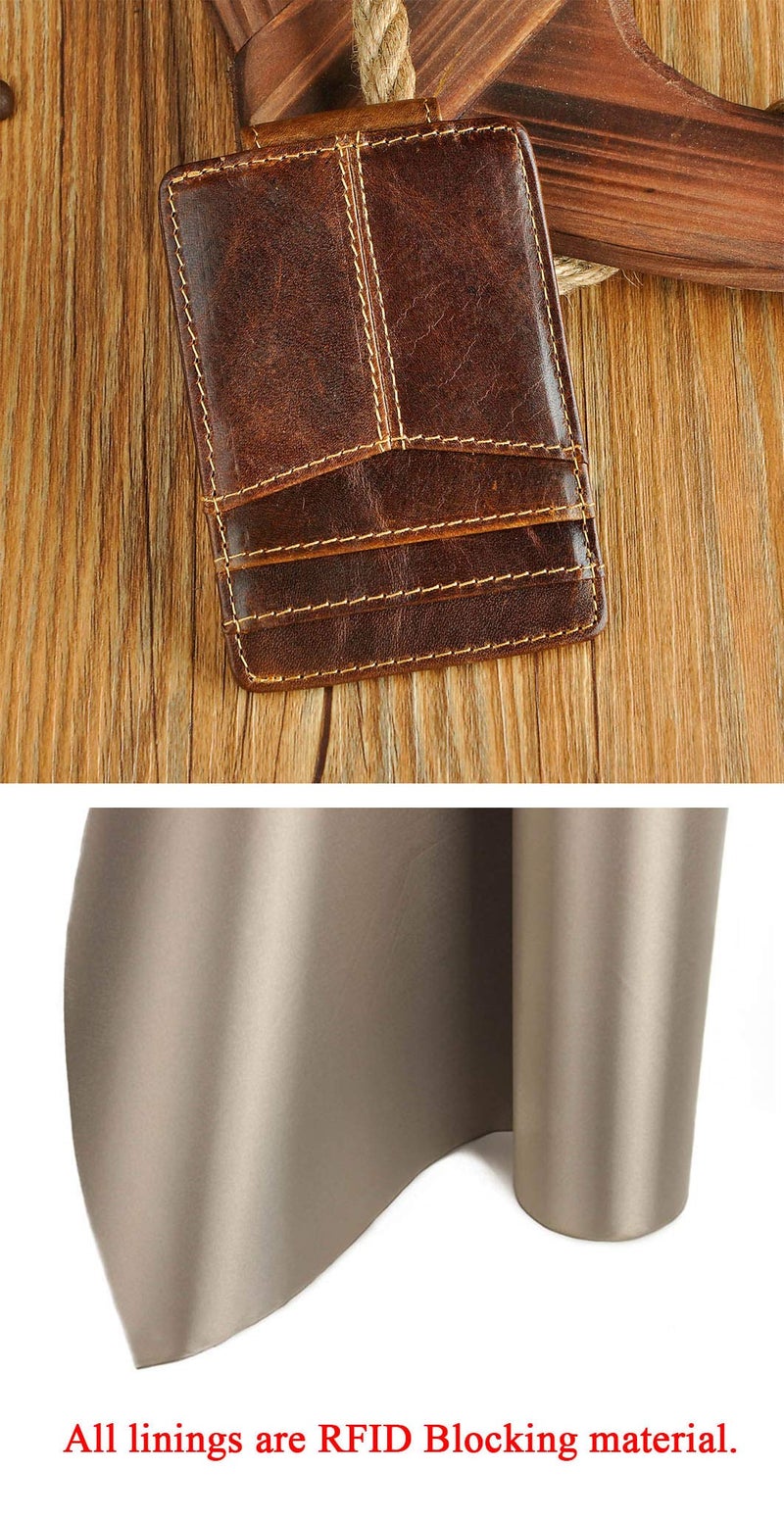 Le'aokuu Rfid Blocking Mens Cowhide Money Clip Credit Card Case Handy Slim Wallet Magnet (A Rfid Coffee) - Image 3